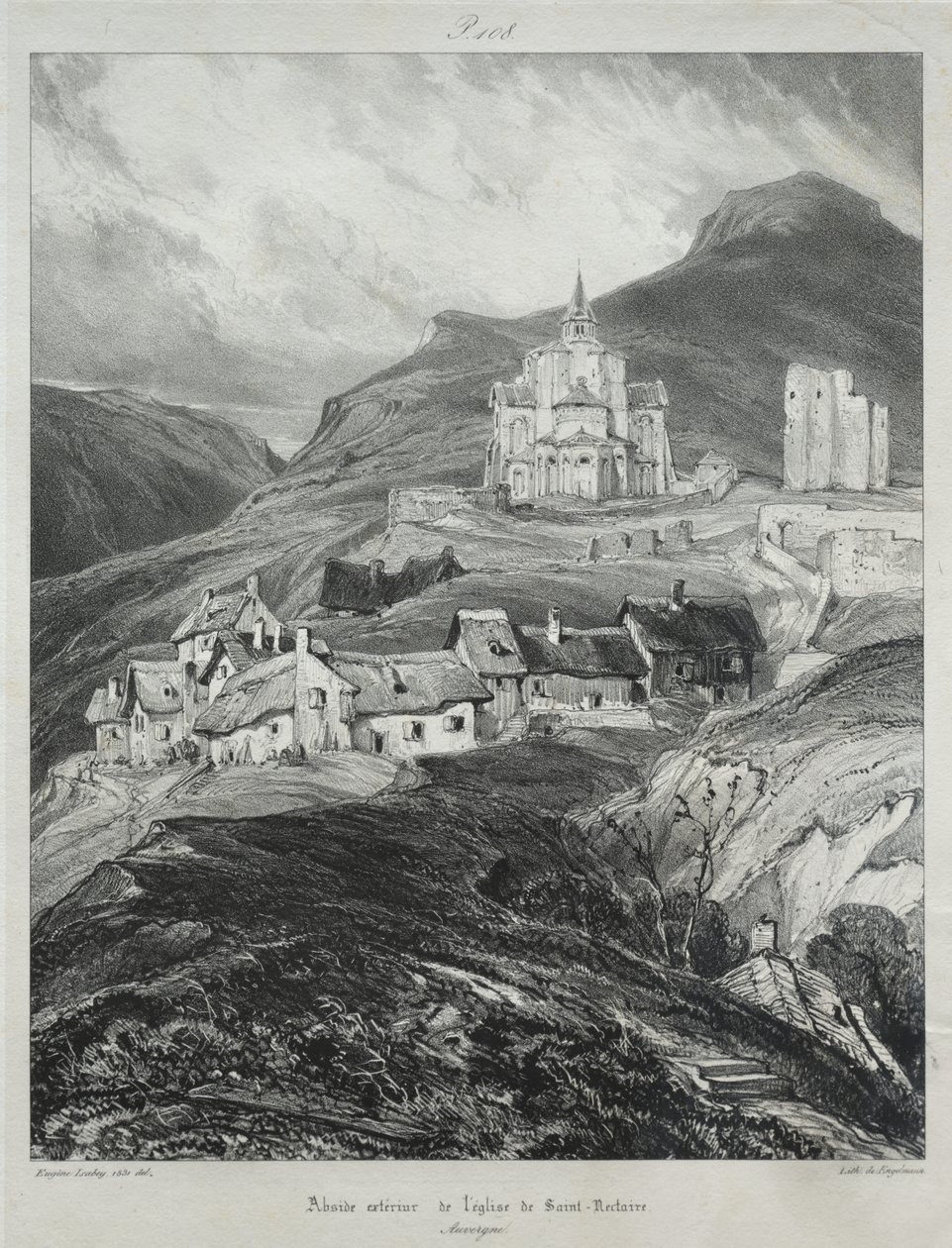 Pittoreska och romantiska resor i det antika Frankrike, Auvergne: Absid av kyrkan Saint Nectaire av Eugene Isabey