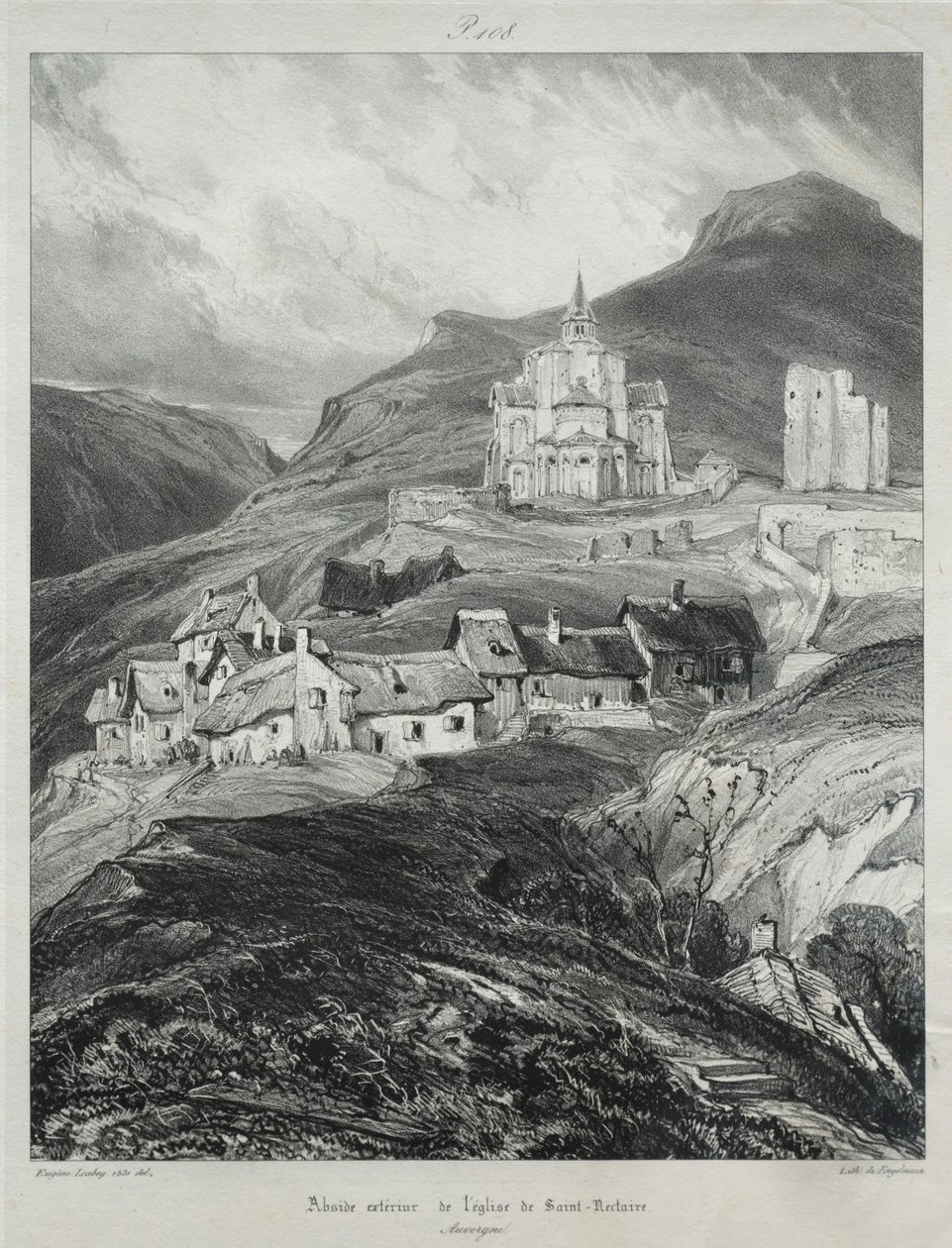 Pittoreska och romantiska resor i det antika Frankrike, Auvergne: Absid av kyrkan Saint Nectaire av Eugene Isabey