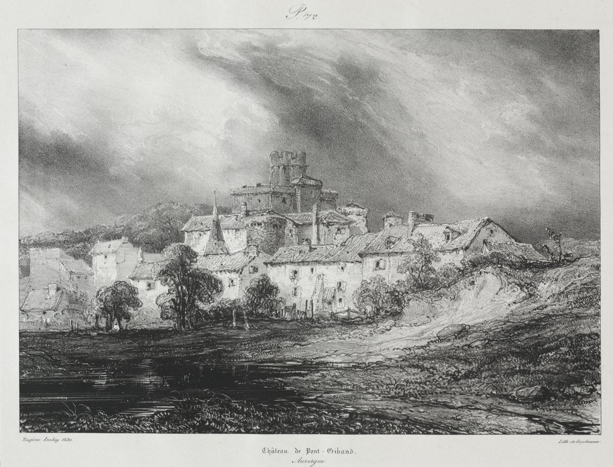 Pittoreska och romantiska resor i det antika Frankrike, Auvergne: Château de Pont-Gibaud av Eugene Isabey