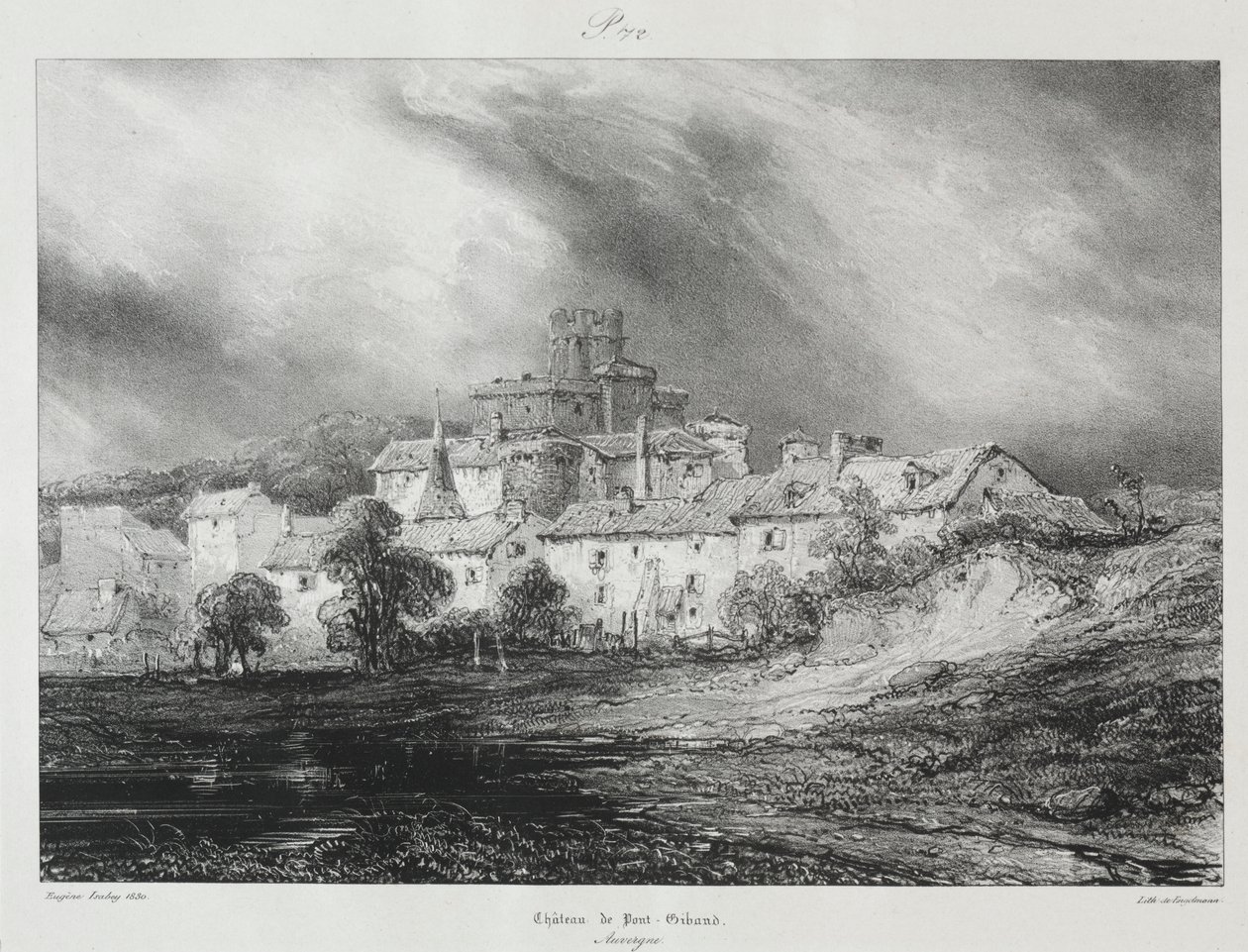 Pittoreska och romantiska resor i det antika Frankrike, Auvergne: Château de Pont-Gibaud av Eugene Isabey