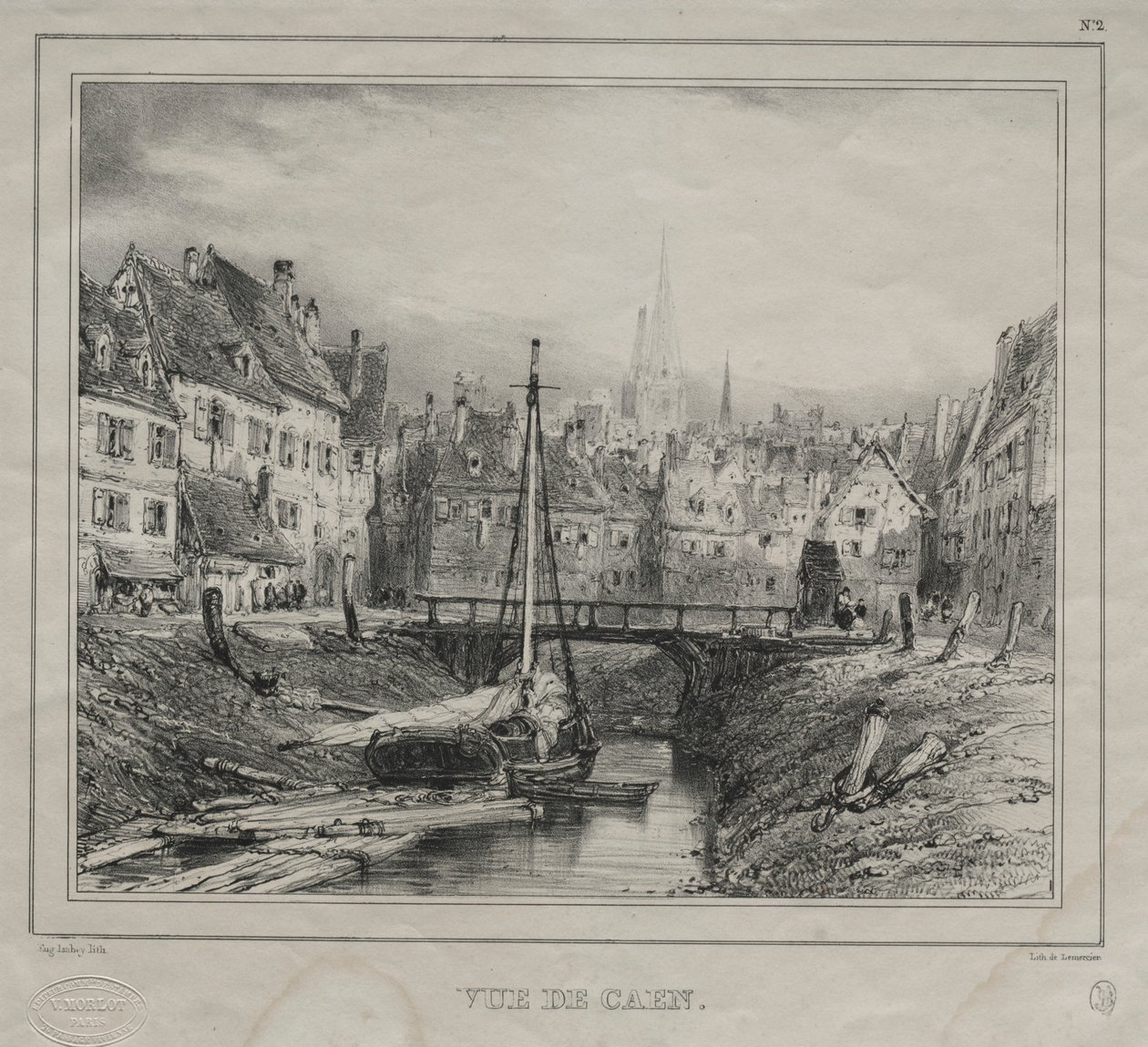 Utsikt över Caen, 1832. av Eugene Isabey