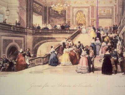A Ball at the Chateau de Versailles, graverad av Charles Rolls (färgad gravyr) av Eugene Louis (after) Lami