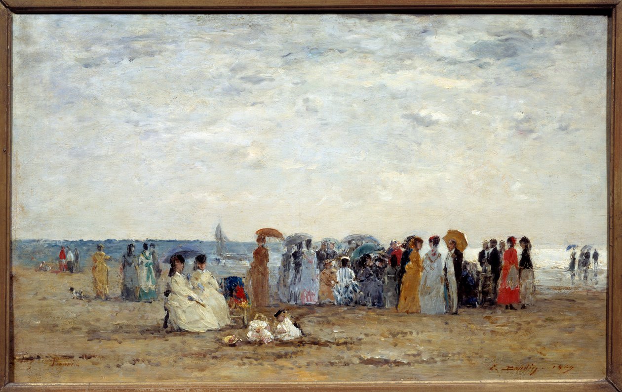 Badande på stranden i Trouville, Calvados. Målning av Eugene Louis Boudin (1824-1898) av Eugene Louis Boudin