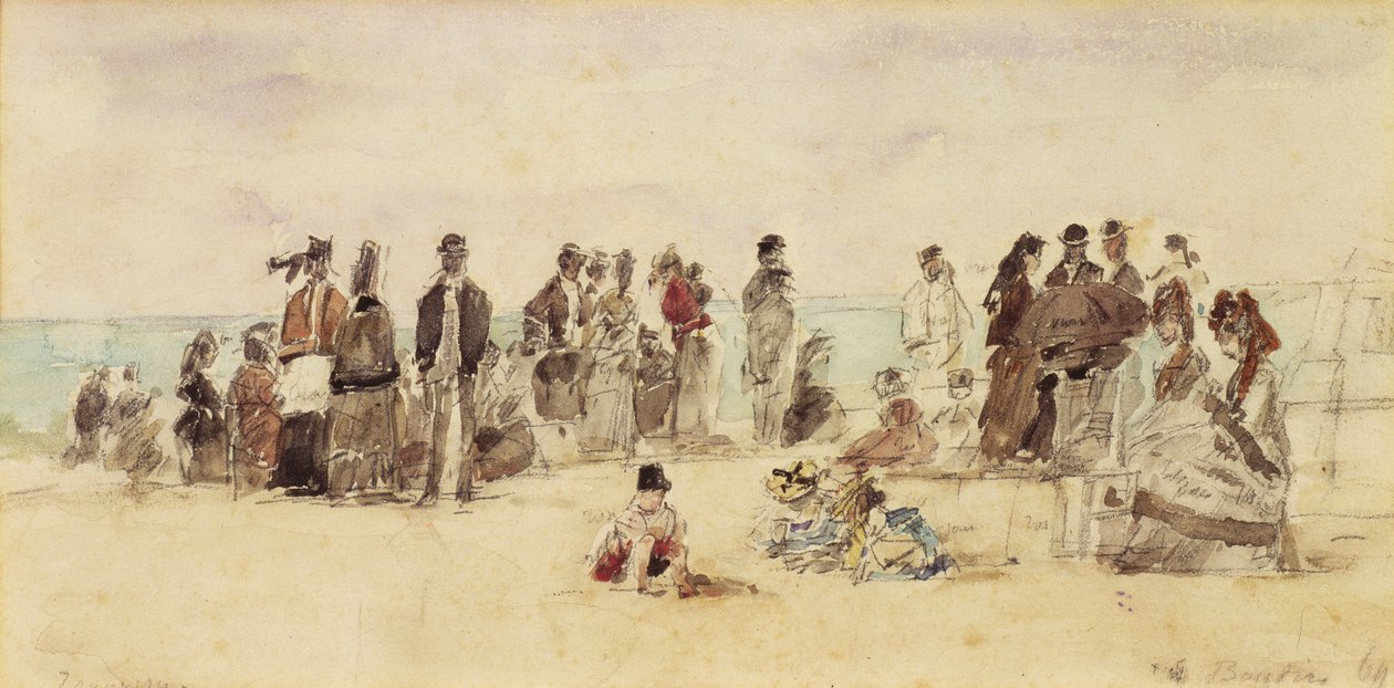 Beach Scene, 1864 (penna & bläck & wc på papper) av Eugene Louis Boudin