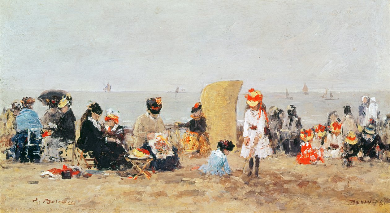 Strandscen, Trouville, 1881 av Eugene Louis Boudin