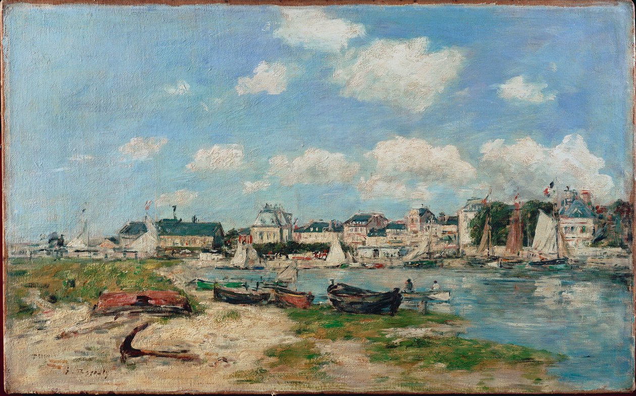 Strand vid Trouville, Frankrike (olja på duk) av Eugene Louis Boudin