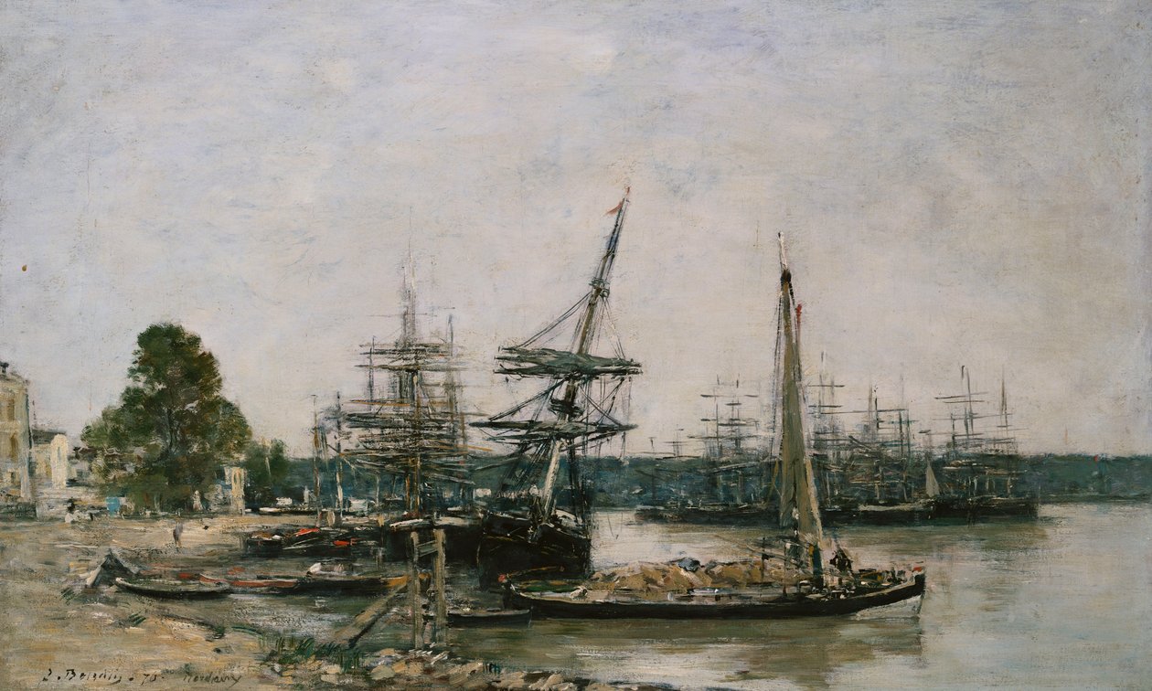 Båtplatser på Garonne, Bordeaux, 1876 av Eugene Louis Boudin