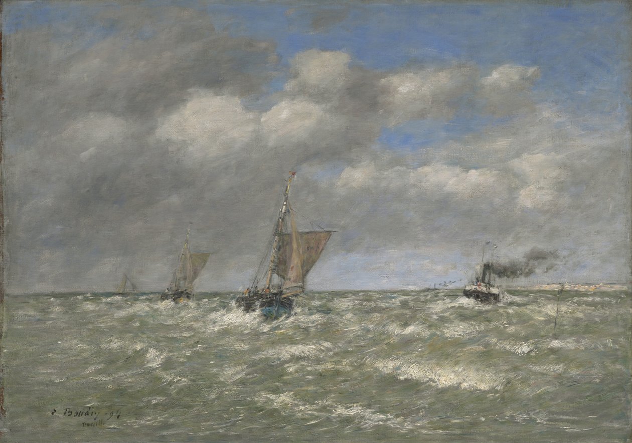 Båtar återvänder till hamnen, Trouville, 1894 av Eugene Louis Boudin
