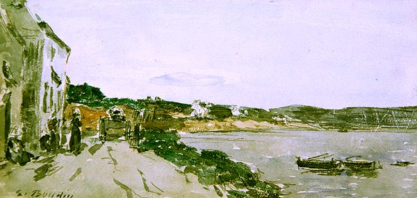 Coast Scene (akvarell & svart krita på papper) av Eugene Louis Boudin