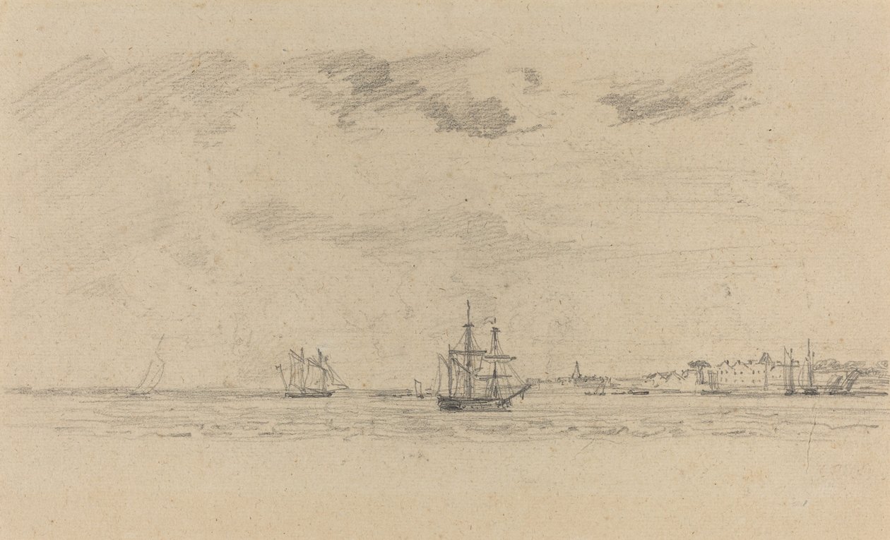 Kustlandskap med sjöfart, ca. 1858. av Eugene Louis Boudin