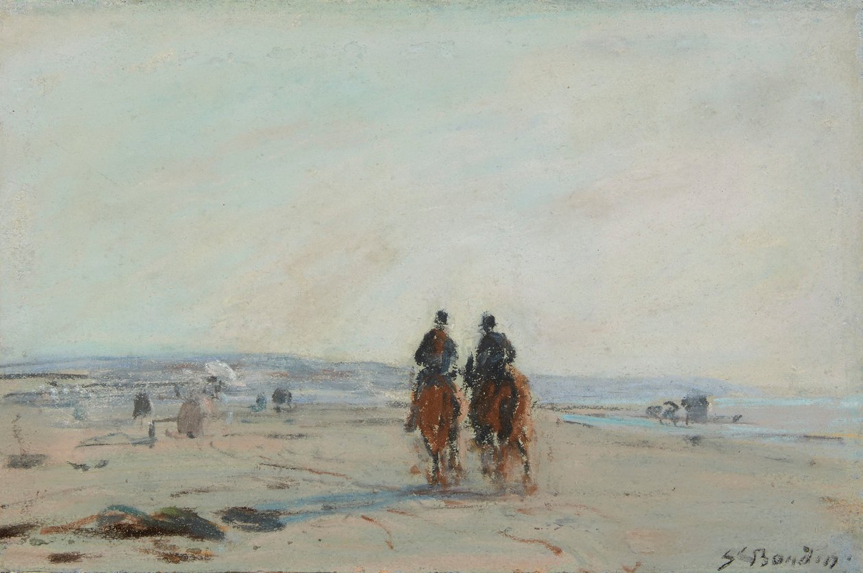 Two Horsemen on the Beach, ca 1864-68 (pastell på papper fastställt på papper) av Eugene Louis Boudin