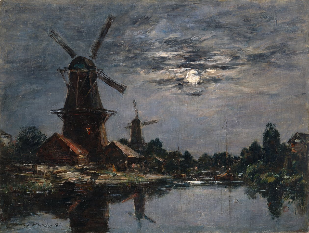 Holländska väderkvarnar av Eugene Louis Boudin