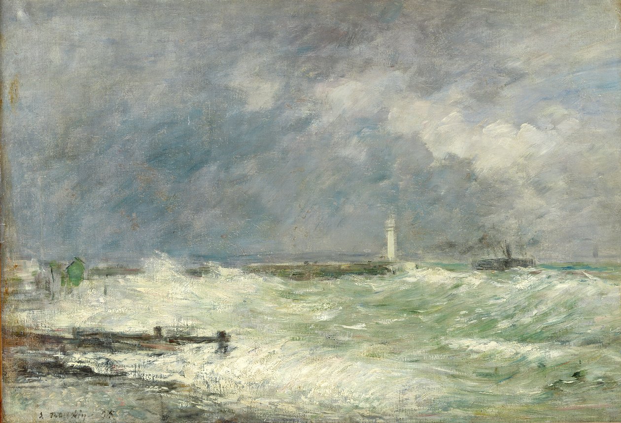 Inloppet till hamnen i Le Havre i stormigt väder, 1895 av Eugene Louis Boudin