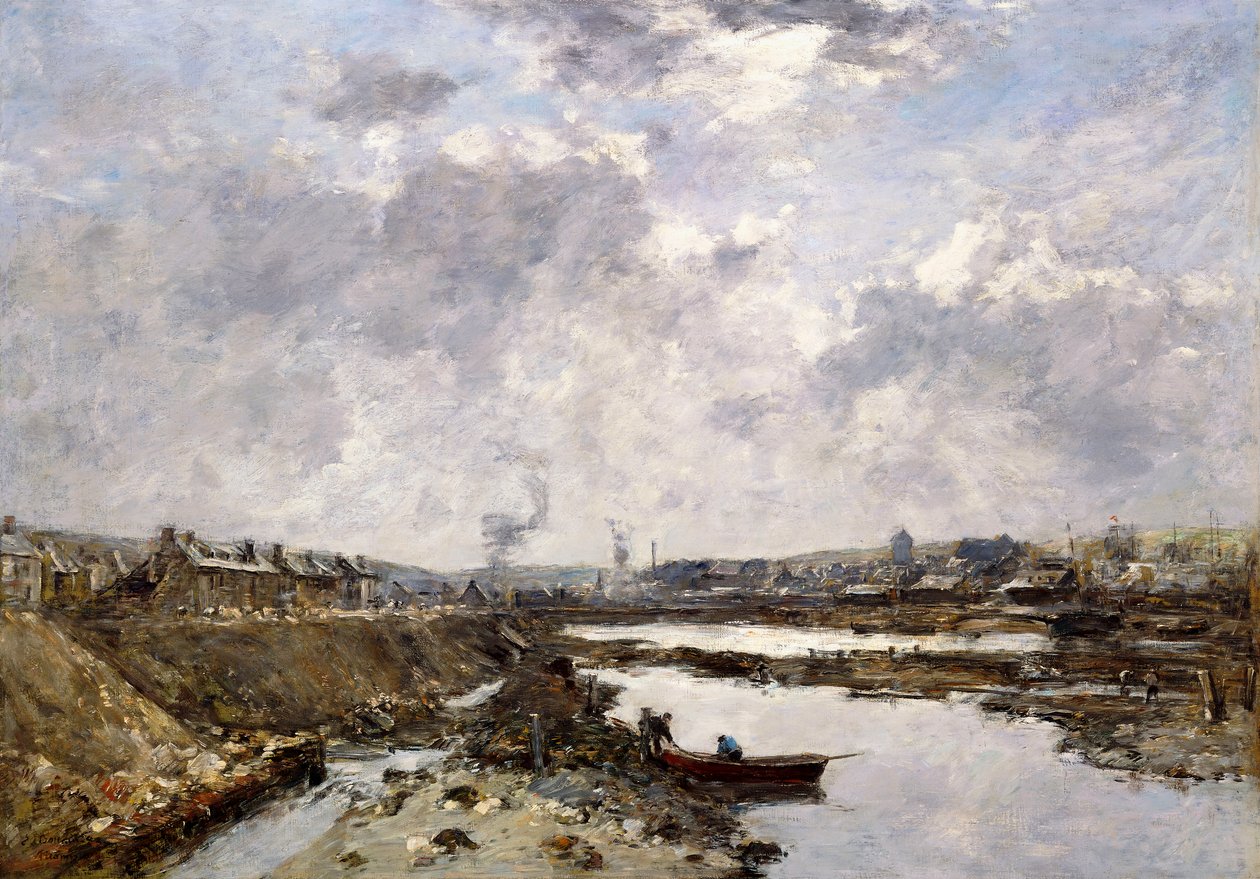 Fecamp, den inre hamnen under uppbyggnad, 1883 av Eugene Louis Boudin