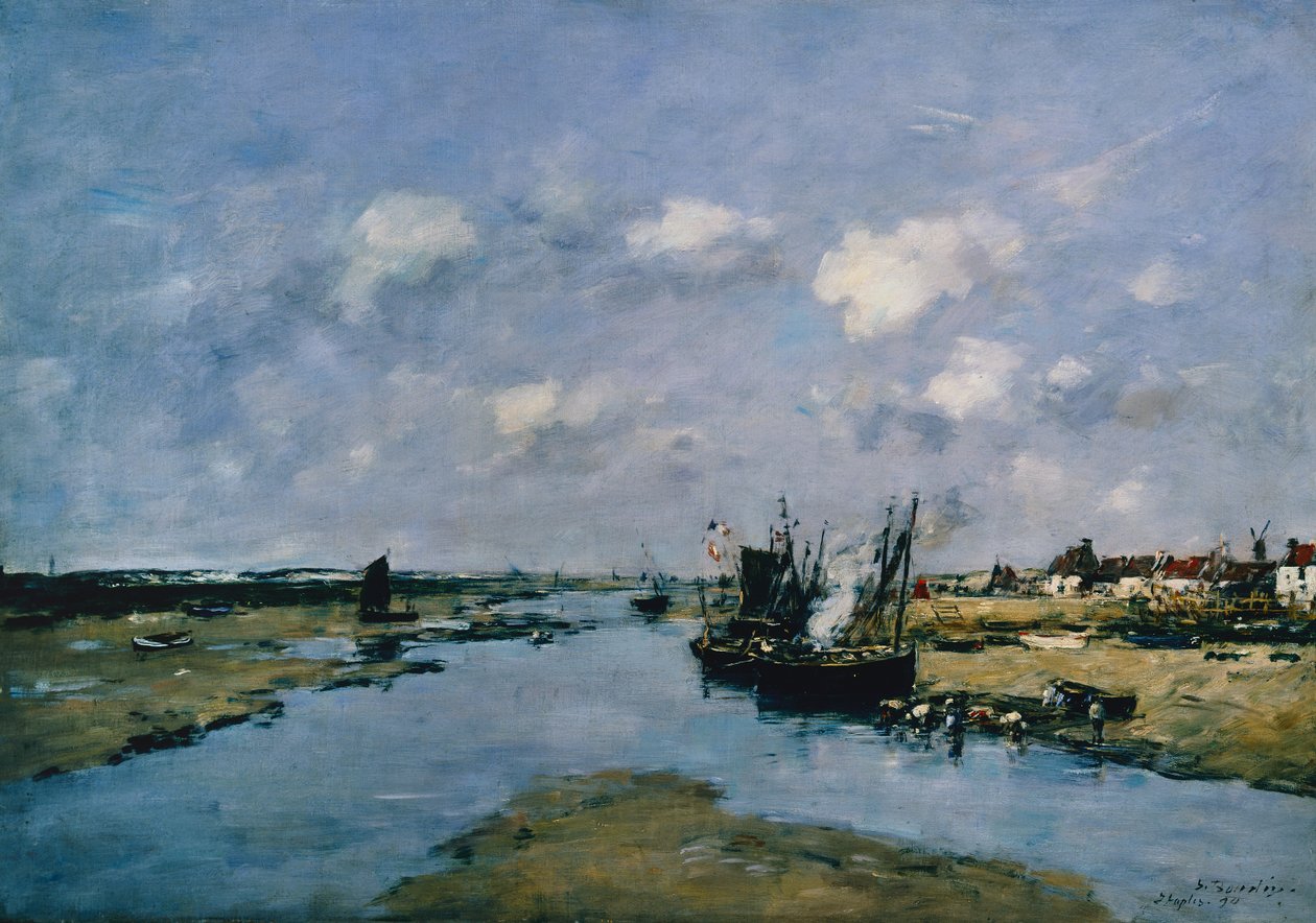 Lacanche at Low Tide, Etaples (olja på duk) av Eugene Louis Boudin
