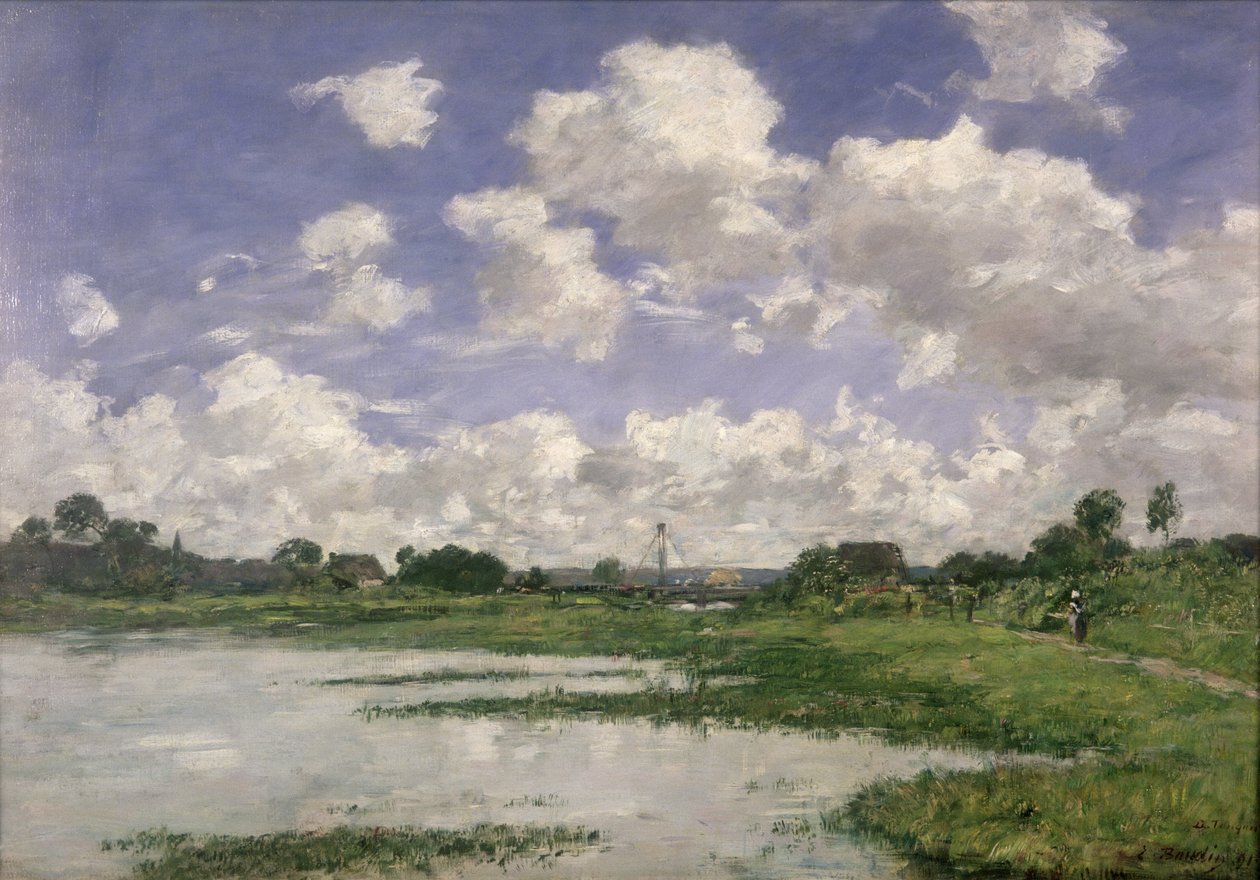 Landskap, floden Touques, 1891 av Eugene Louis Boudin