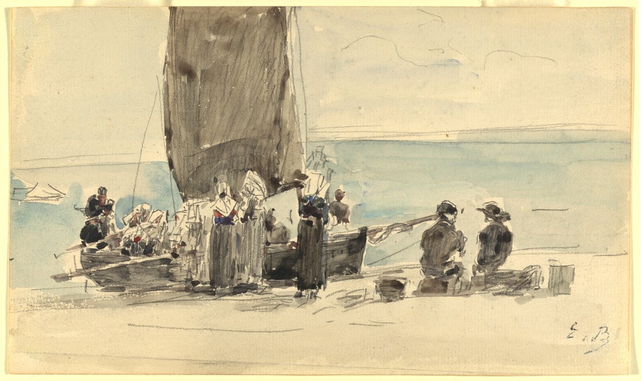 Lastning av båtarna, c. 1875. av Eugene Louis Boudin