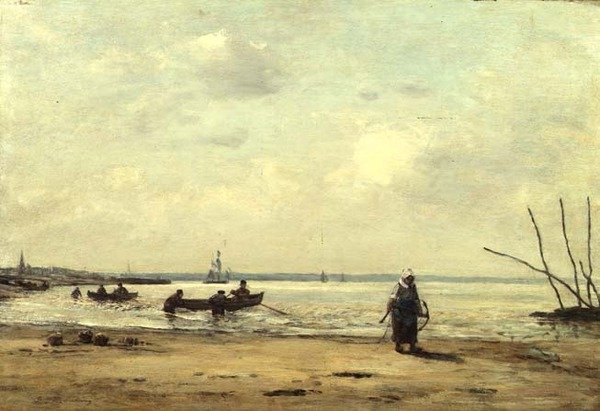 Lågvatten nära Honfleur, ca 1864-66 (olja på panel) av Eugene Louis Boudin