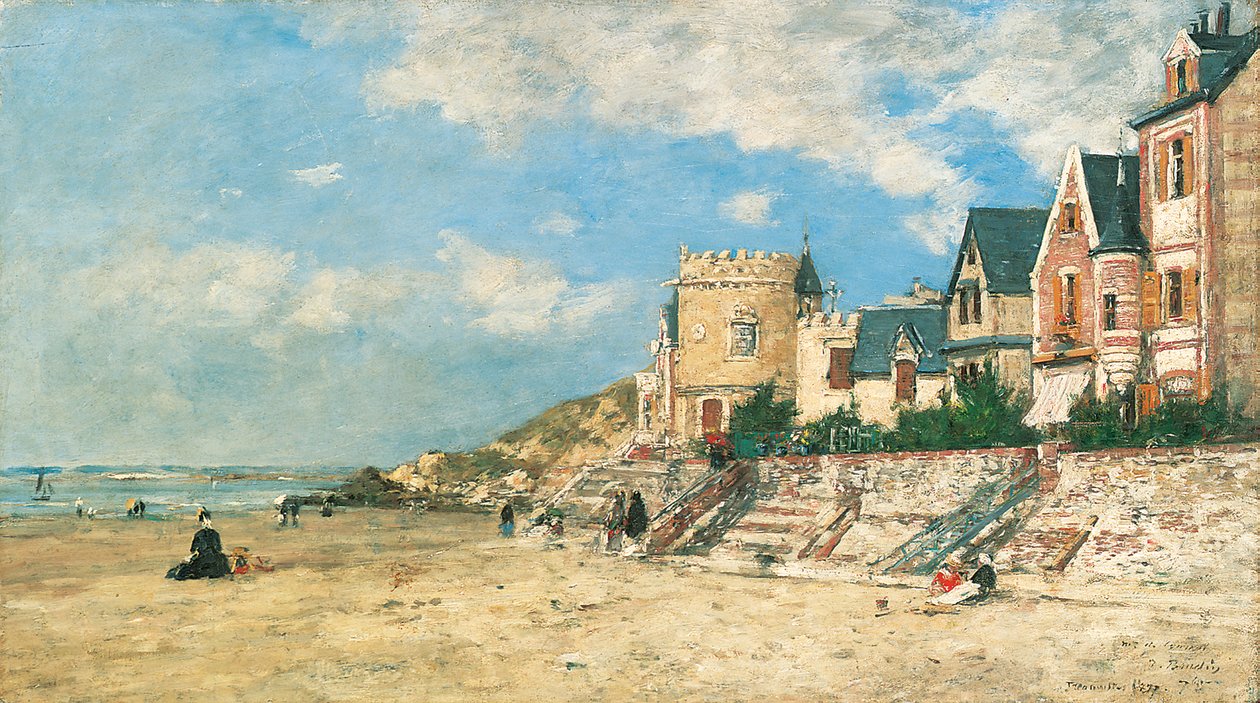 Malakoff Tower och stranden vid Trouville; Malakoff-tornet och stranden i Trouville, 1877 av Eugene Louis Boudin