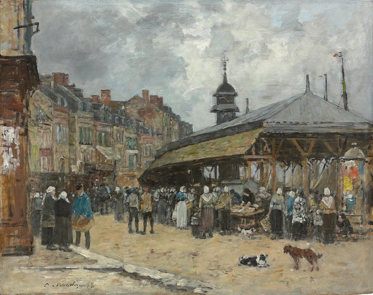 Marknad i Trouville; Mars i Trouville, 1878 av Eugene Louis Boudin