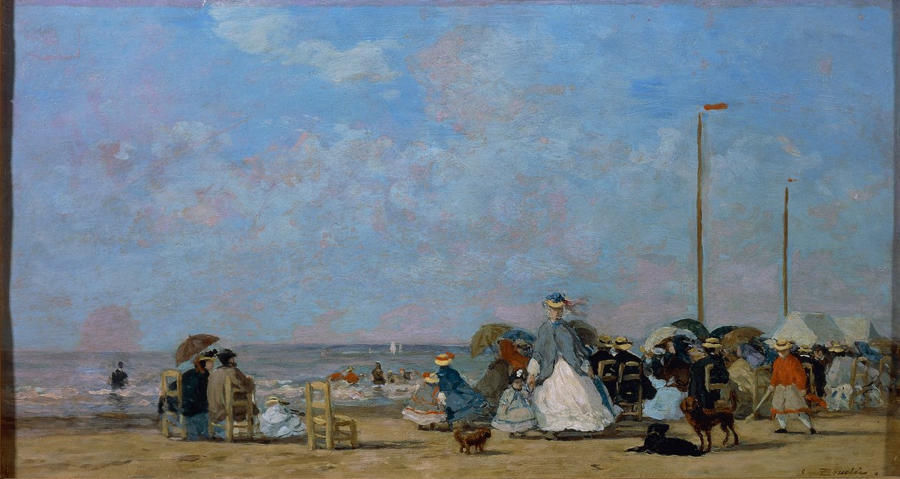 På Trouville Beach, av Eugene Boudin, målning av Eugene Louis Boudin