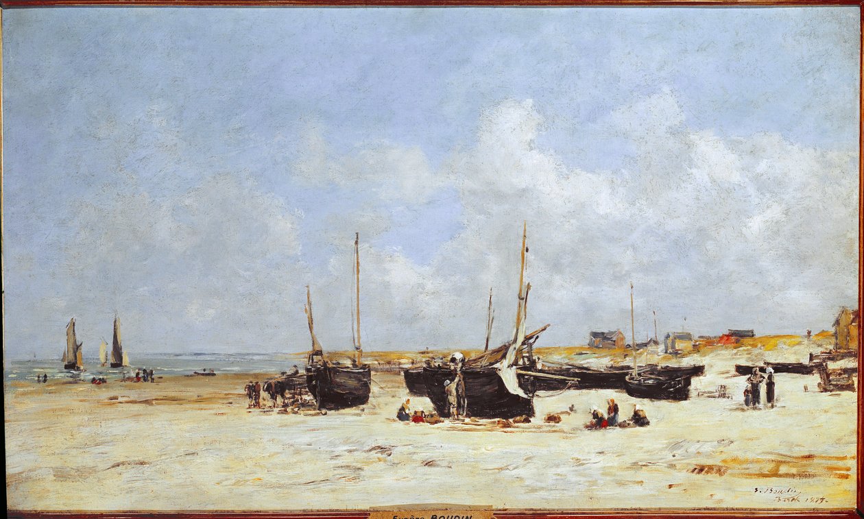 På stranden i Berck, Pas-de-Calais (olja på duk av Eugene Louis Boudin