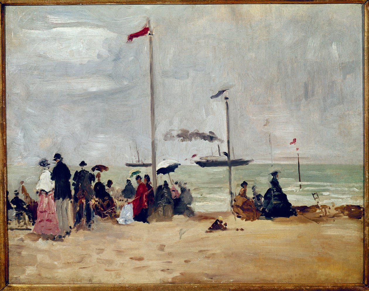 På stranden i Trouville, Normandie (olja på duk av Eugene Louis Boudin