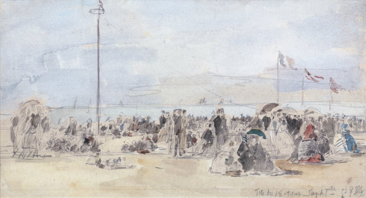 People on the Beach, Trouville, 1866 (wc & grafit på papper) av Eugene Louis Boudin