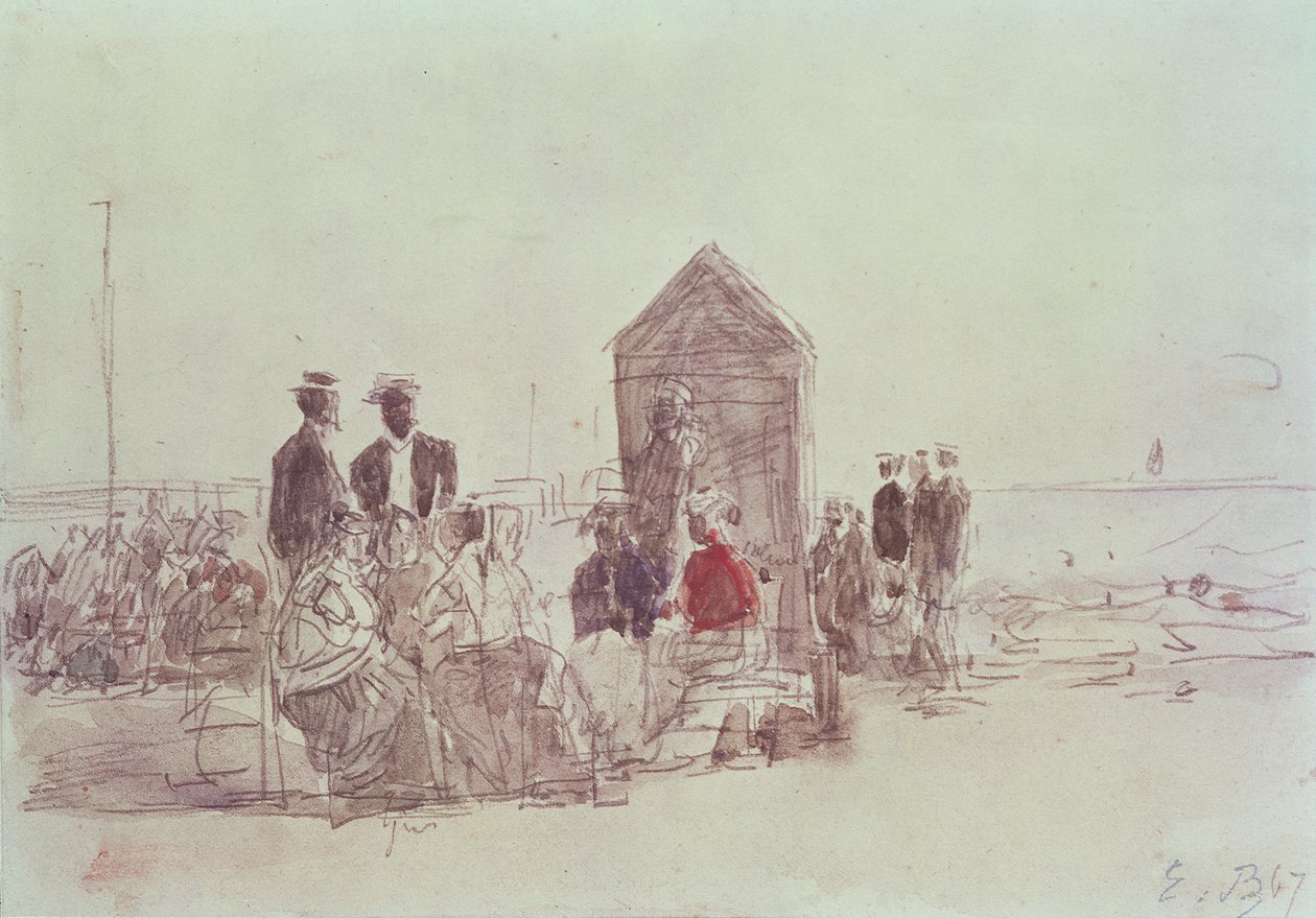 Människor på stranden i Deauville, 1867 (wc) av Eugene Louis Boudin