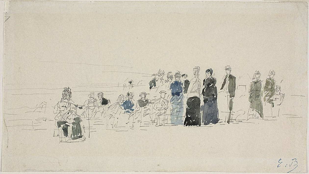 Underkjolar på stranden (recto); Bretonska kvinnor på stranden (verso) av Eugene Louis Boudin