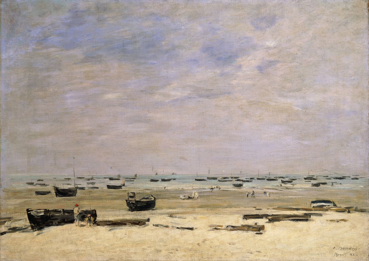 Flodpråmar vid lågvatten; Berck le Rivage a Maree Basse, 1882 av Eugene Louis Boudin