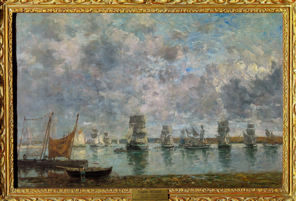 Segelbåtar, Camaret-båtar vid Camaret sur Mer (Camaret-sur-Mer, Finistere) Målning av Eugene Louis Boudin (1824-1898) 1872 Dim 0,50 x 0,76 m Paris Louvren museum Obligatoriskt omnämnande: Donation Helene och Victor Lyon av Eugene Louis Boudin