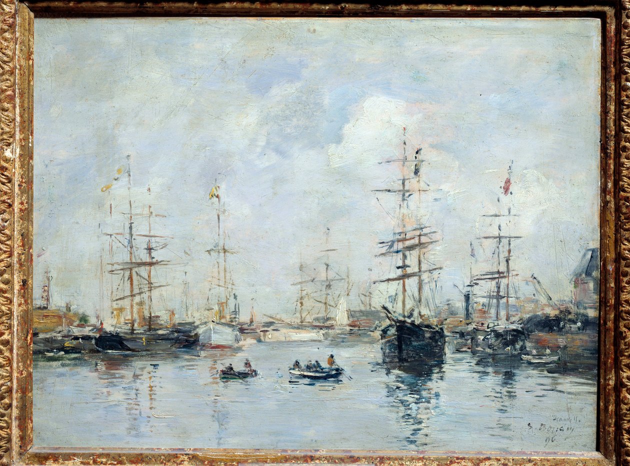 Segelbåtar vid hamnen, Deauville 1896 Målning av Eugene Louis Boudin (1824-1898) 1896 Sön. 0,26 X 0,35 m Lyon, musee des Beaux Arts av Eugene Louis Boudin