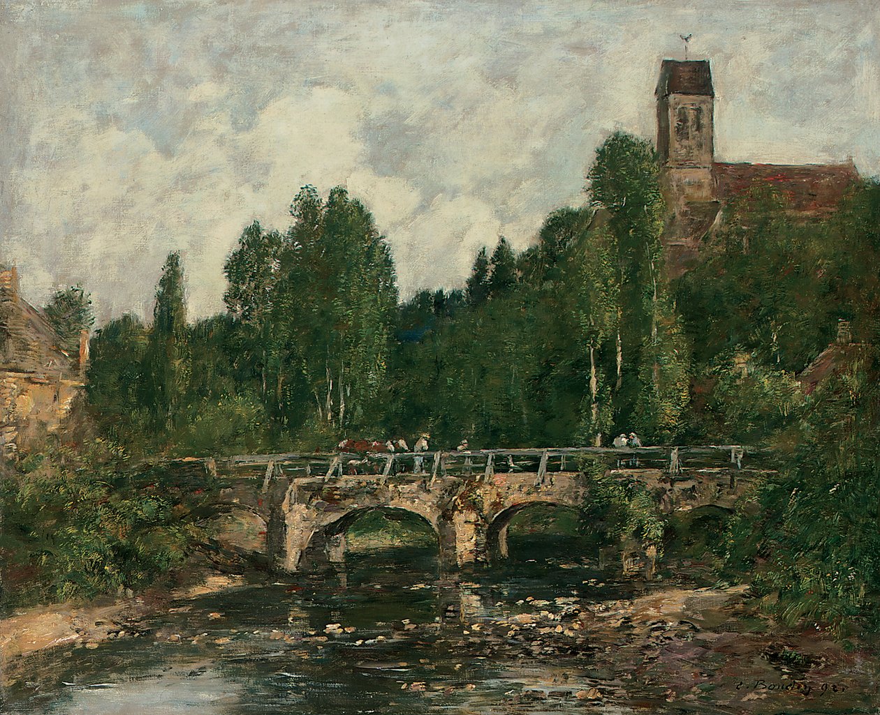 Saint-Cenery, kyrkan och bron, 1892 av Eugene Louis Boudin