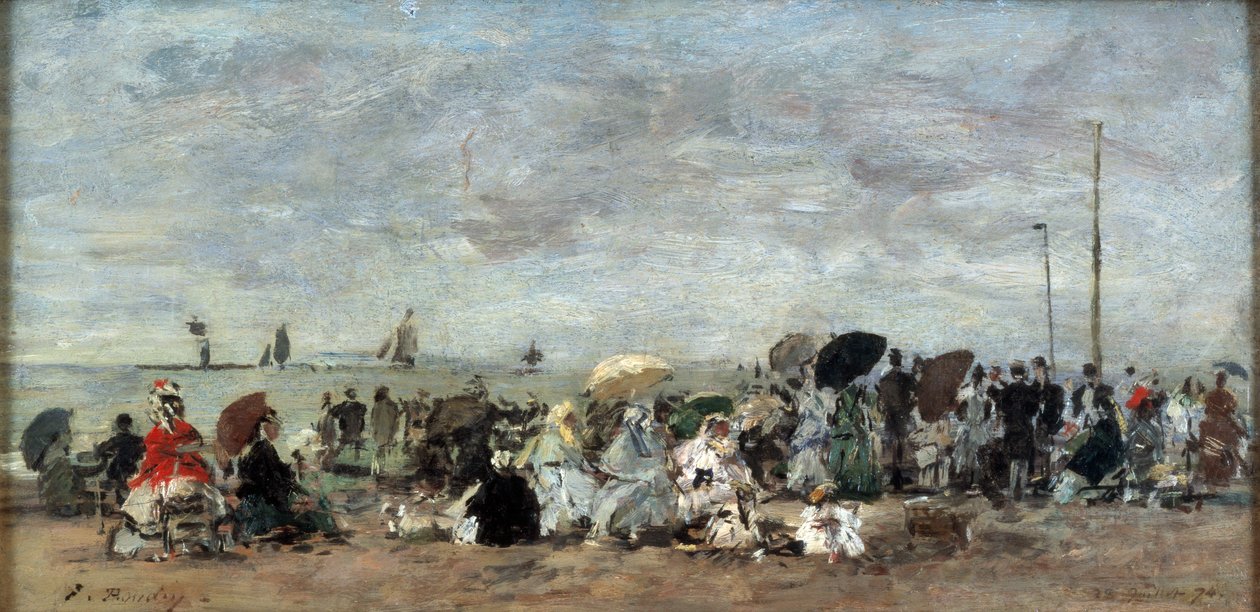 Scen på stranden i Trouville av Eugene Louis Boudin