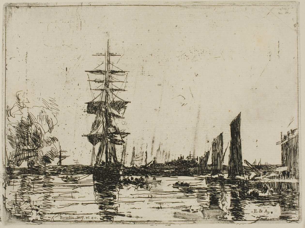 Havslandskap med båtar av Eugene Louis Boudin