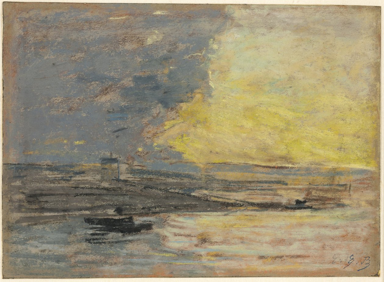 Seaside, Port of Honfleur, ca 1860 (pastell på blått vävt papper) av Eugene Louis Boudin