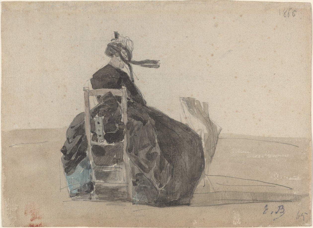 Sittande dam i svart, Trouville, 1865. av Eugene Louis Boudin
