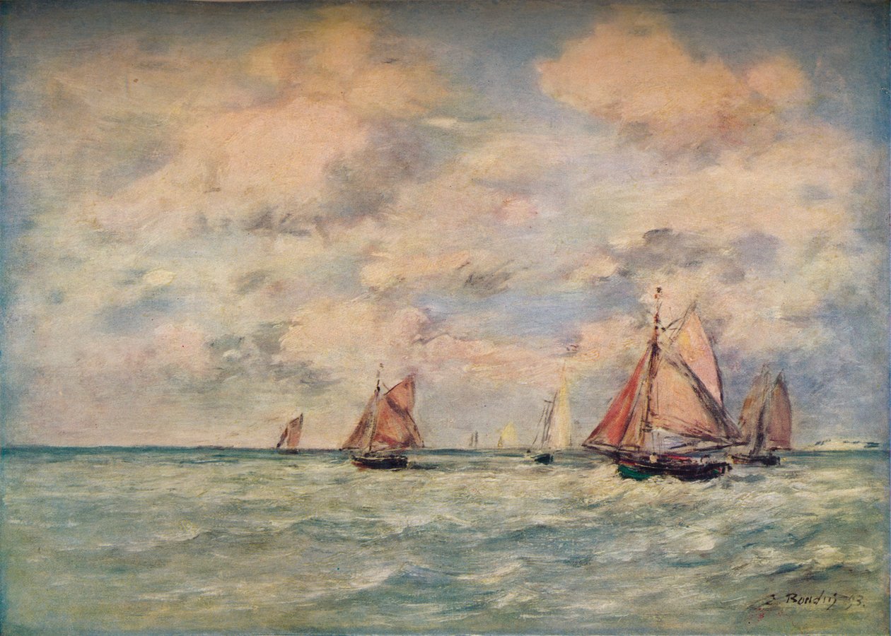 Utgång från båtarna vid Trouville, 1800-talet av Eugene Louis Boudin