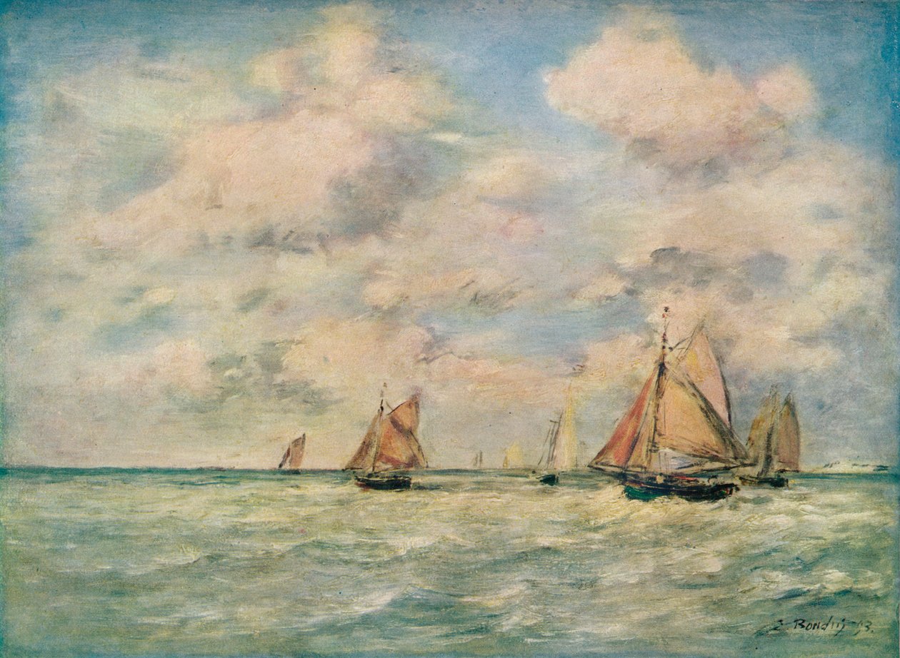 Utgång från båtarna vid Trouville, 1800-talet av Eugene Louis Boudin