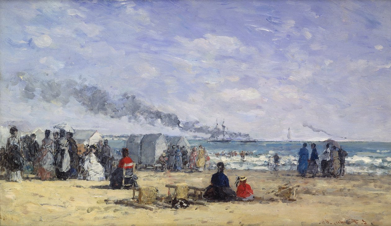 Stranden vid Trouville vid badtid; Trouville Beach vid Bath Time, 1868 av Eugene Louis Boudin