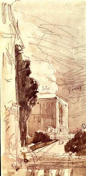 Terrassen på ett slott (akvarell på papper) av Eugene Louis Boudin