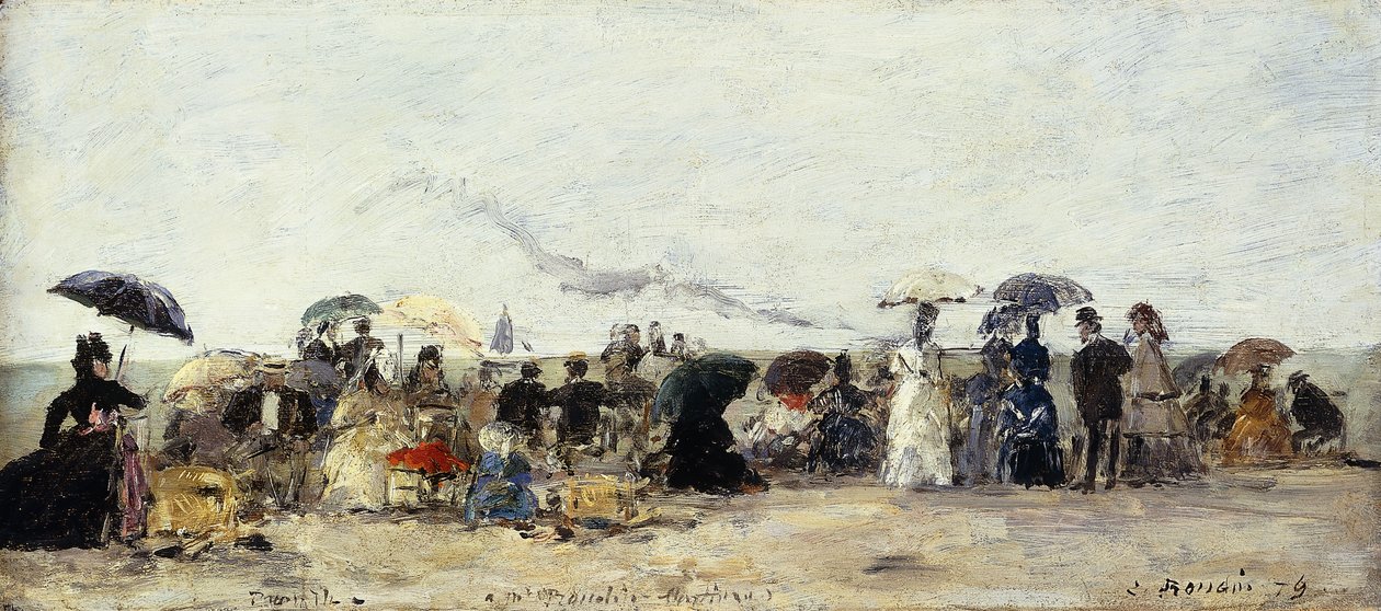 Trouville, strandscen; Trouville Beach Scene, 1879 av Eugene Louis Boudin