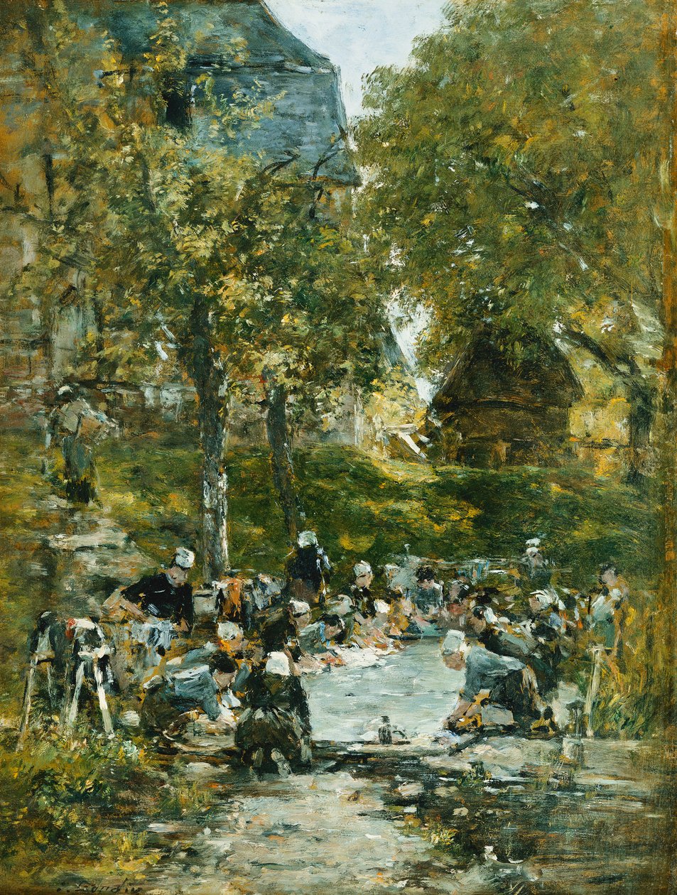 Brickor på flodens strand; Laveuses au Bord de la Riviere, ca 1877-1881 av Eugene Louis Boudin