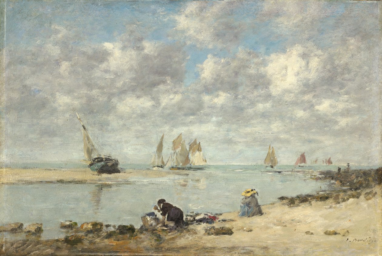 Washerwoman nära Trouville, ca 1872-6 (olja på trä) av Eugene Louis Boudin