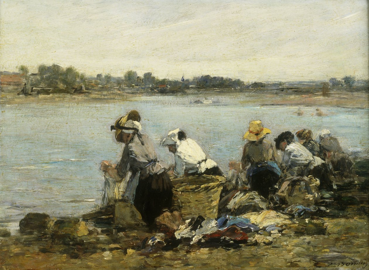 Tvättkvinnor vid vridmomentet; Tvättkvinnorna på La Touque, av Eugene Louis Boudin