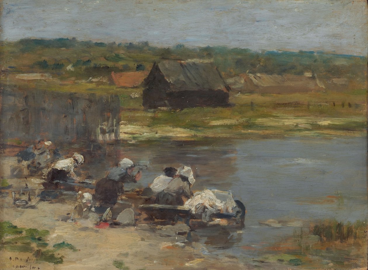 Tvätterskor vid kanten av dammen av Eugene Louis Boudin