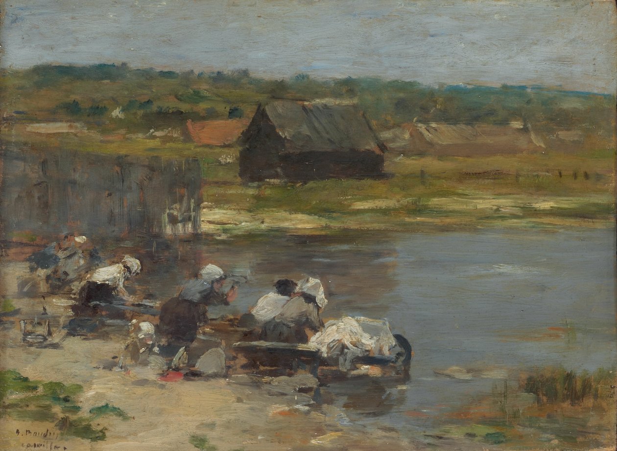 Tvätterskor vid kanten av dammen av Eugene Louis Boudin