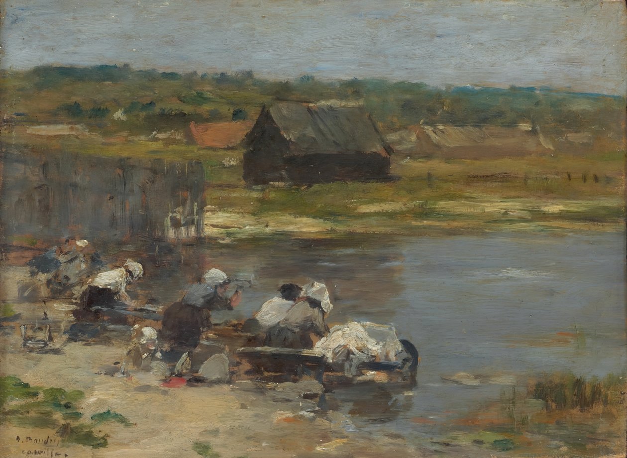 Tvättkvinnor vid dammens kant, 188085. av Eugene Louis Boudin