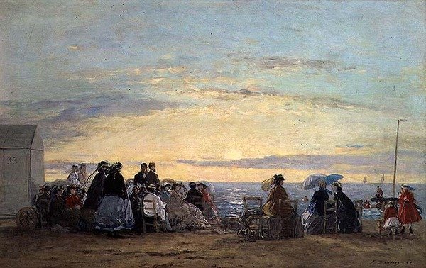 Titta på solnedgången från stranden av Eugene Louis Boudin